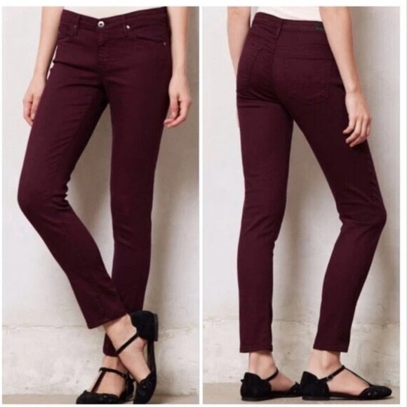 AG Adriano Goldschmied Jeans 30 Burgundy Stretch Sateen STEVIE Slim Straight - Picture 1 of 10
